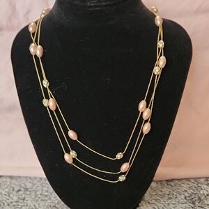 JTV Gold and Pink Multi-Strand Necklace
